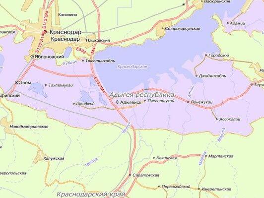 Краснодар адыгея карта