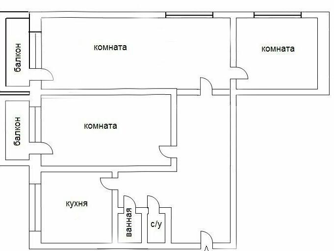Чертеж трехкомнатной квартиры