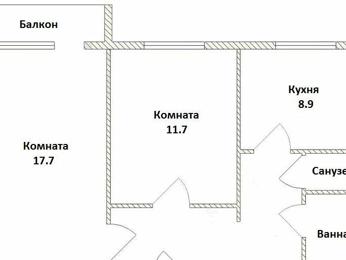 План 2 комнатной квартиры в панельном доме 9 этажей